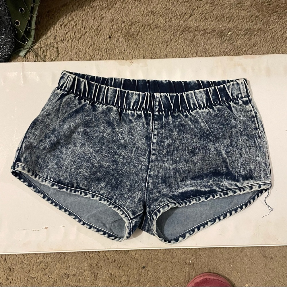 👍36 Point 5 Blue Jean Shorts Elastic Waistband Frayed Hem
